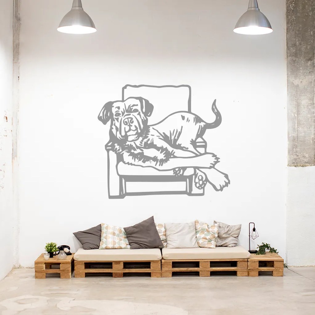 Veselá Stena Samolepka Pes na kresle Farba: bílá, Veľkosť: 40 x 35 cm