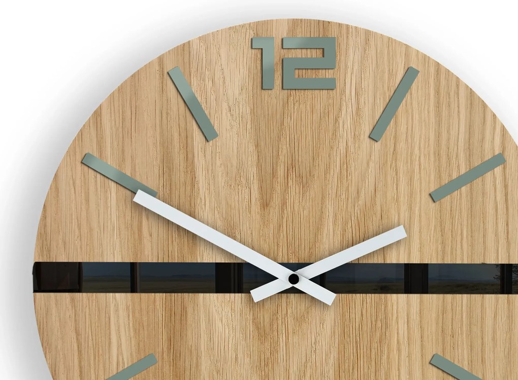 Dřevěné nástěnné hodiny Android 33,5 cm dub přírodní/černé