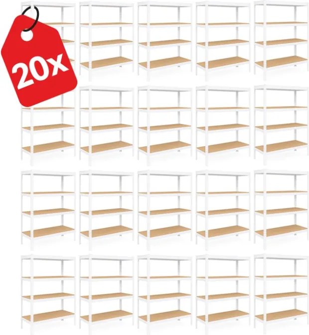 Akcia 20x Regál 150x70x30 cm lakovaný 4-policový, nosnosť 700 kg - biely