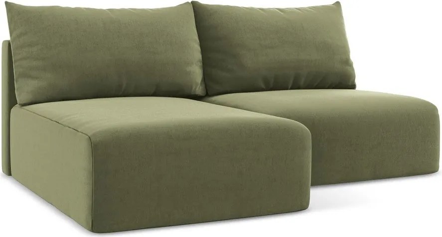 Zelená zamatová rozkladacia/s úložným priestorom rohová pohovka (ľavý roh/s leňoškou) Kalena – Makamii