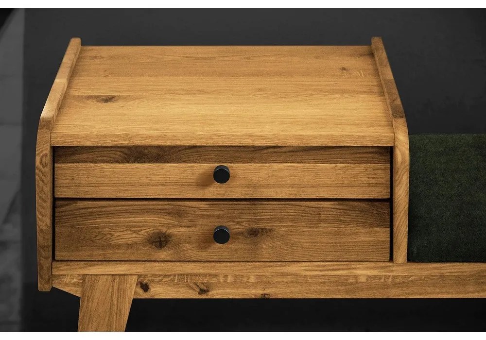 Lavica so zásuvkami z dubového dreva so zeleným sedákom Retro - The Beds