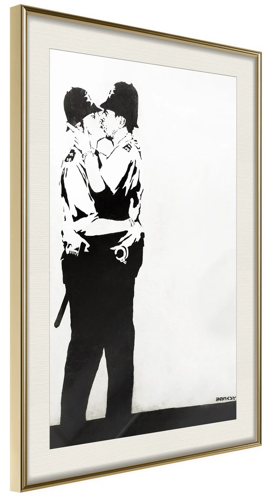 Artgeist Plagát - Policemen Kissing [Poster] Veľkosť: 30x45, Verzia: Čierny rám s passe-partout
