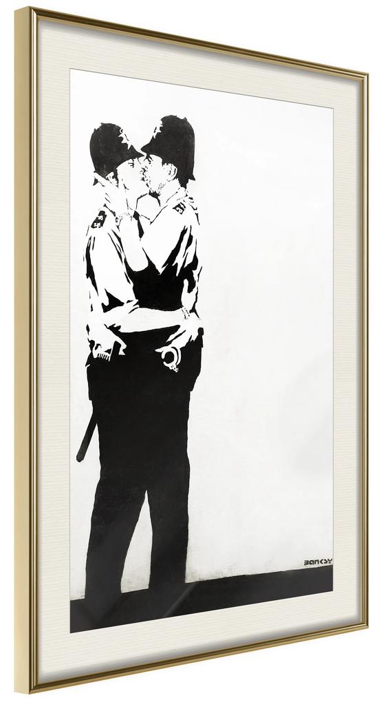 Artgeist Plagát - Policemen Kissing [Poster] Veľkosť: 40x60, Verzia: Čierny rám s passe-partout