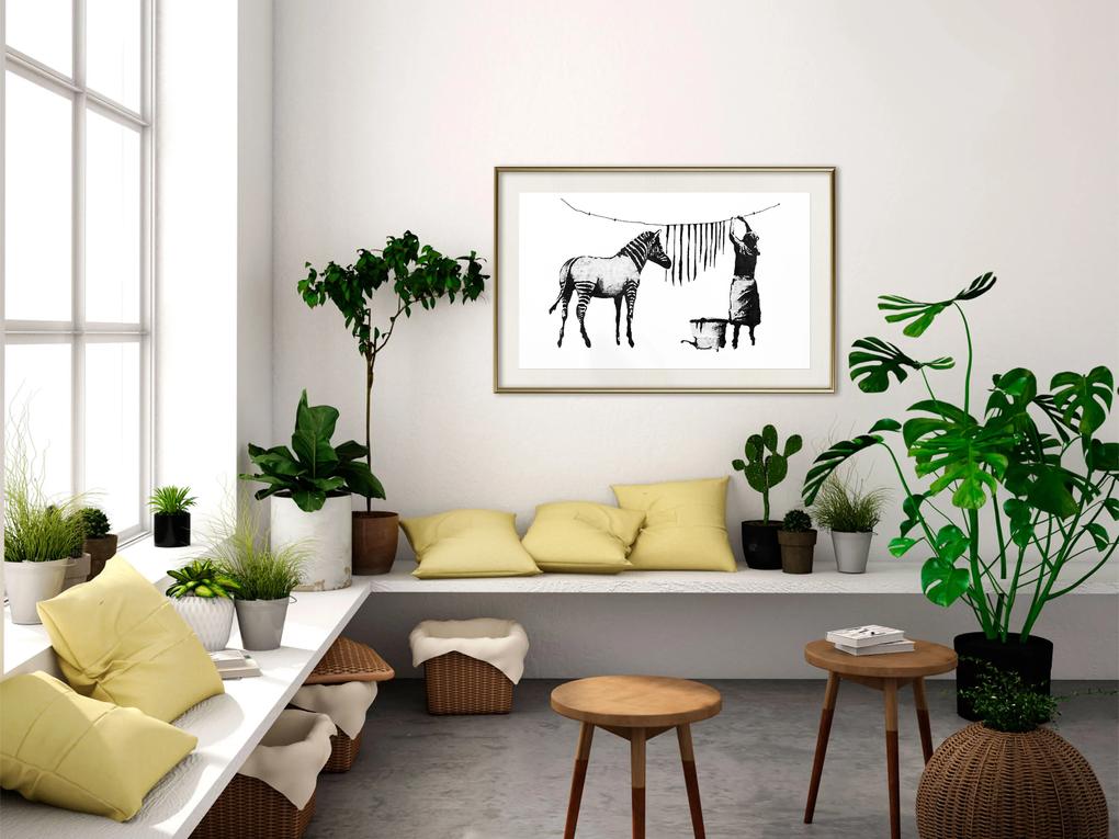 Artgeist Plagát - Banksy: Washing Zebra [Poster] Veľkosť: 45x30, Verzia: Čierny rám s passe-partout