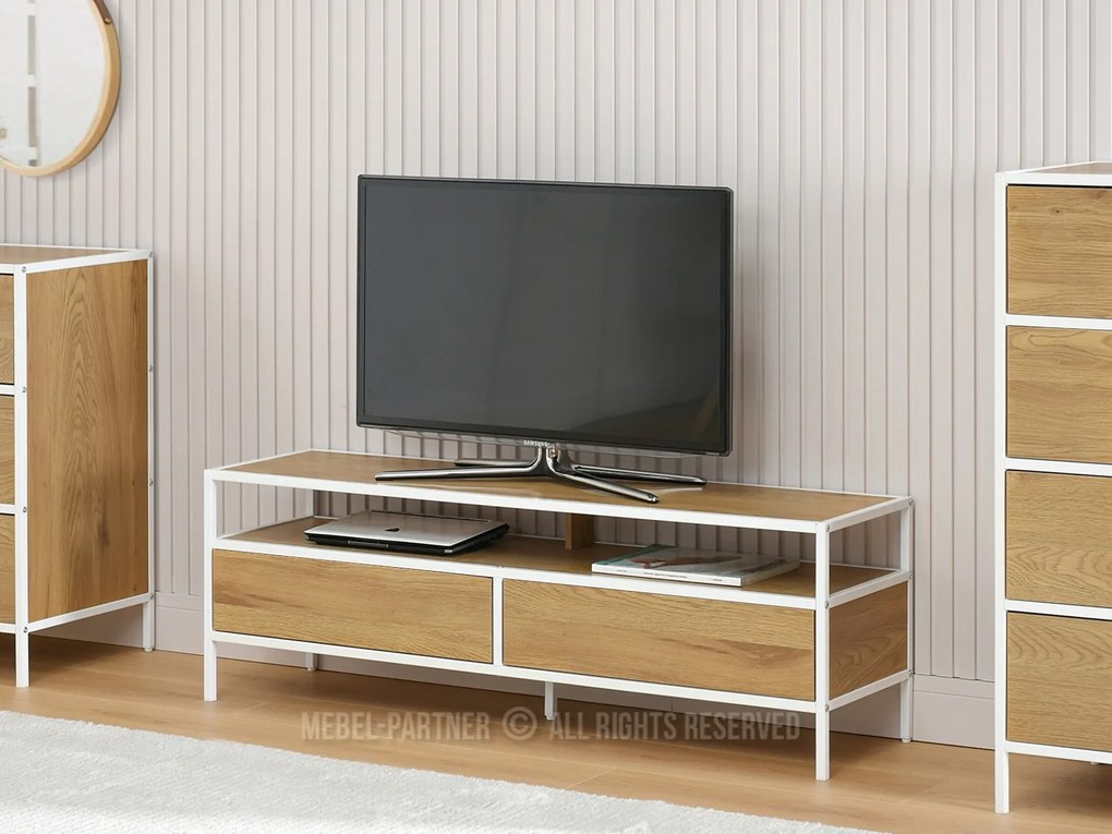 TV stolík/skrinka Soren Rtv (dub + biela). Akcia -18%. Vlastná spoľahlivá doprava až k Vám domov. 1111728