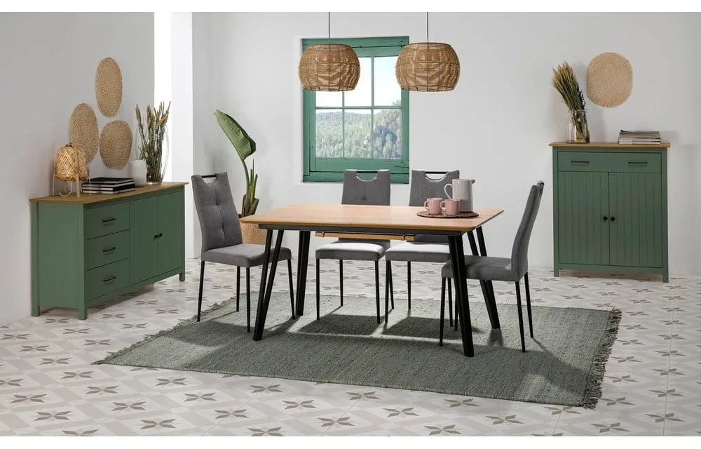 Zelená/v prírodnej farbe vysoká komoda z borovicového dreva 90x110 cm Miranda – Marckeric