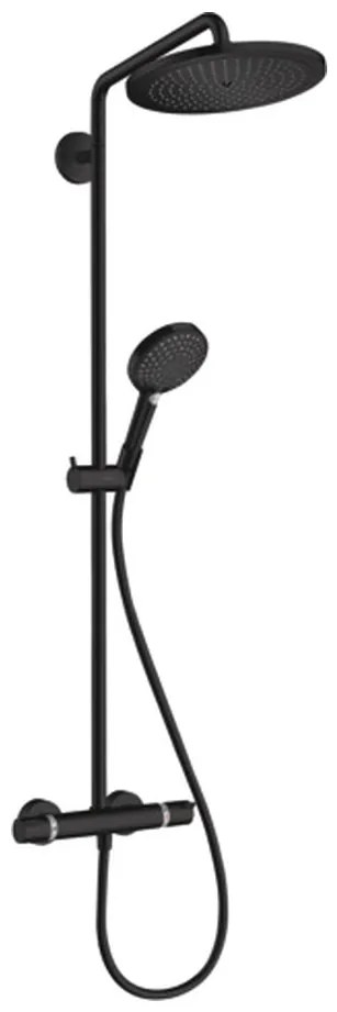 Hansgrohe Croma Select S, Showerpipe 280 1jet EcoSmart 9 l/min s termostatom a ručnou sprchou Raindance Select S 120 3jet, čierna matná, HAN-26891670