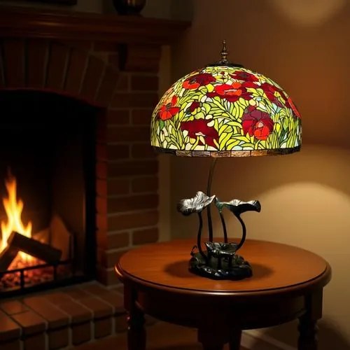Lampa do obývačky Tiffany kovový stojan Folioles POPPY Ø50*63