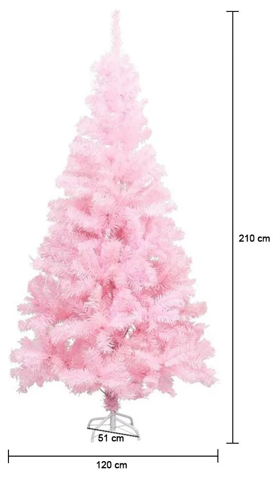 Umelý vianočný stromček ružový, v rôznych veľkostiach, 210 cm