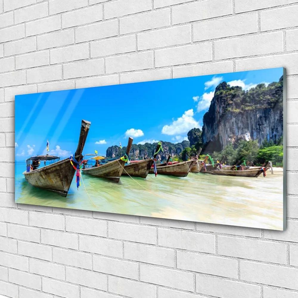 Obraz na akrylátovom skle Loďka more pláž krajina 125x50 cm
