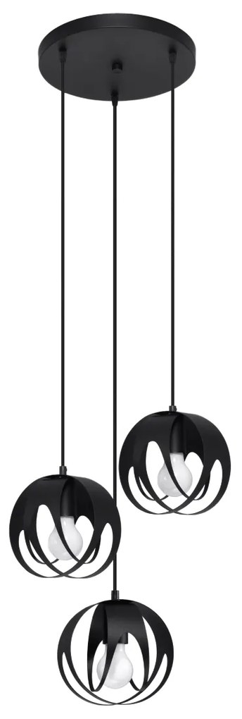 Závesné svietidlo Tulos 3p, 3x čierne kovové tienidlo