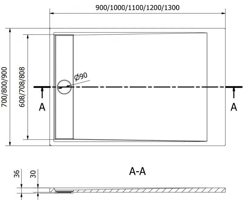 Mexen Amon, SMC obdĺžniková sprchová vanička 130 x 90 cm, čierna, 4F709013