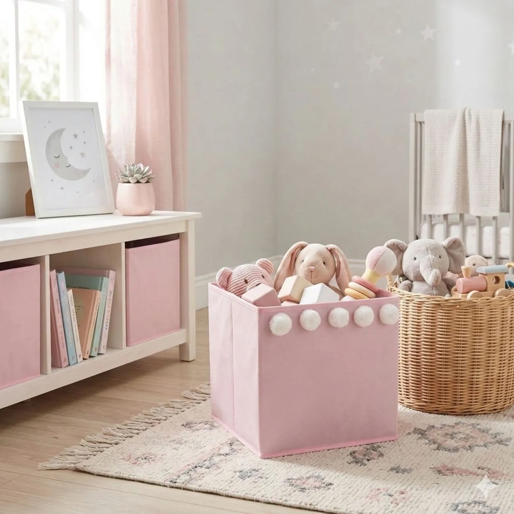 Úložný box Pompoms, 29x29x29 cm, ružová