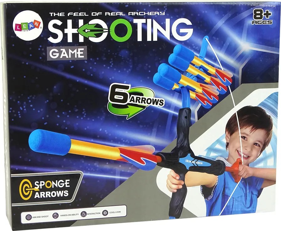 LEAN Toys Športový luk na dlhé vzdialenosti 6 výstrelov pre deti Modrá a čierna