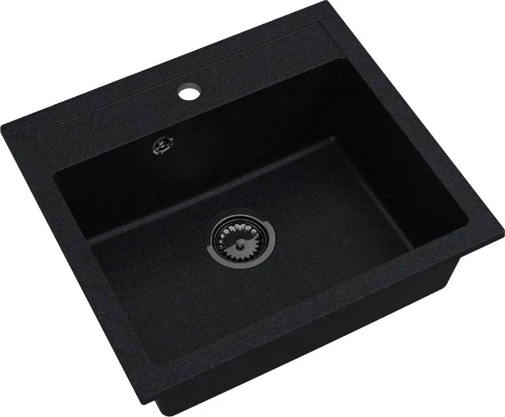 Sink Quality Ferrum, kuchynský granitový drez 565x510x205 mm + čierny sifón, čierna škvrnitá-Brocade, SKQ-FER.B.1K60.XB