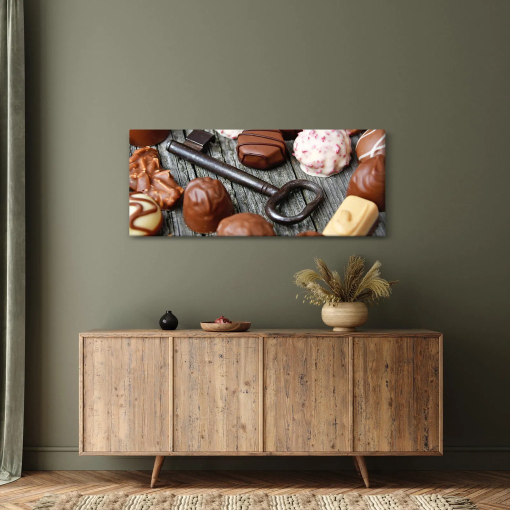Obraz čokolády a kľúče (120x50 cm)