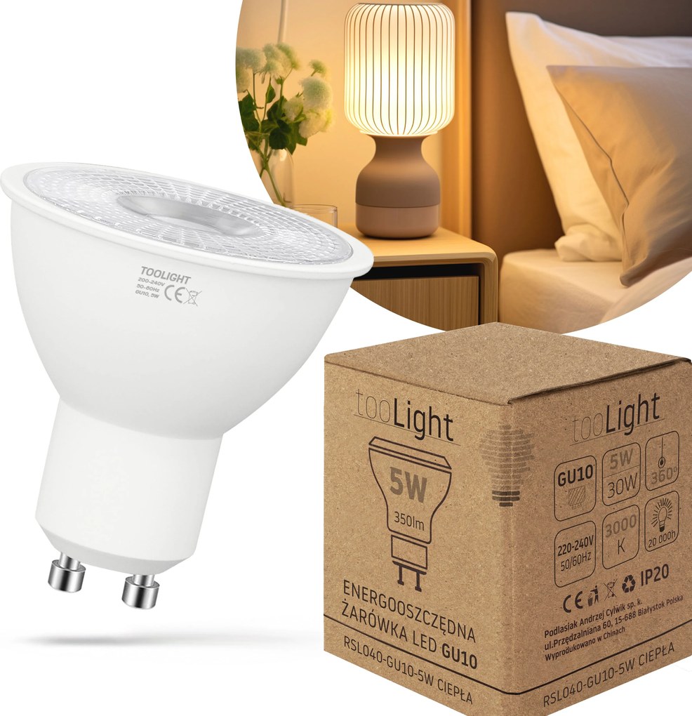 Toolight Toolight, LED žiarovka GU10, 5W, 350lm, 3000K, teplá farba, RSL040, OSW-20022