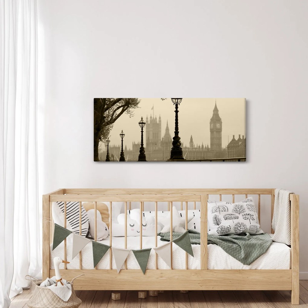 Obraz - Londýn v hmle, Anglicko (120x50 cm)
