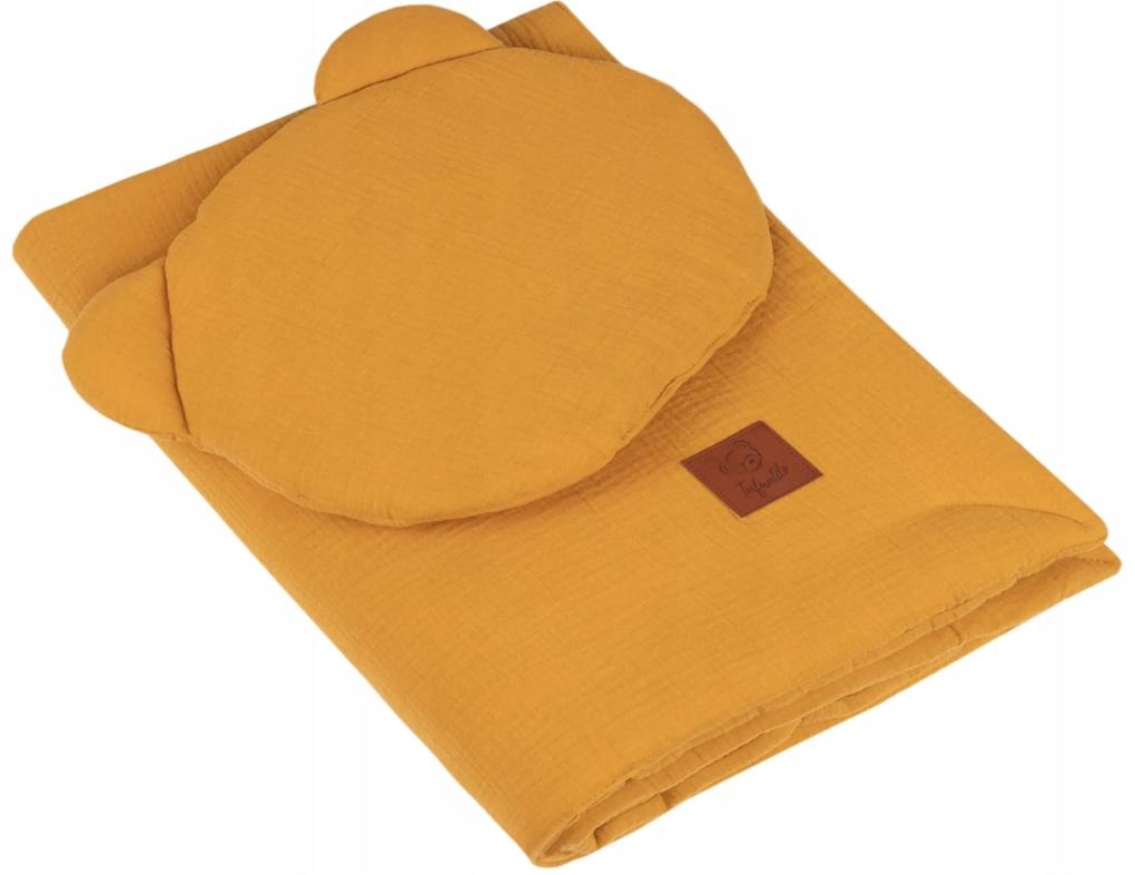 Infantino Mušelínová deka 100x70 s vankúšikom Teddy 35x30 Farba: svetlozelená