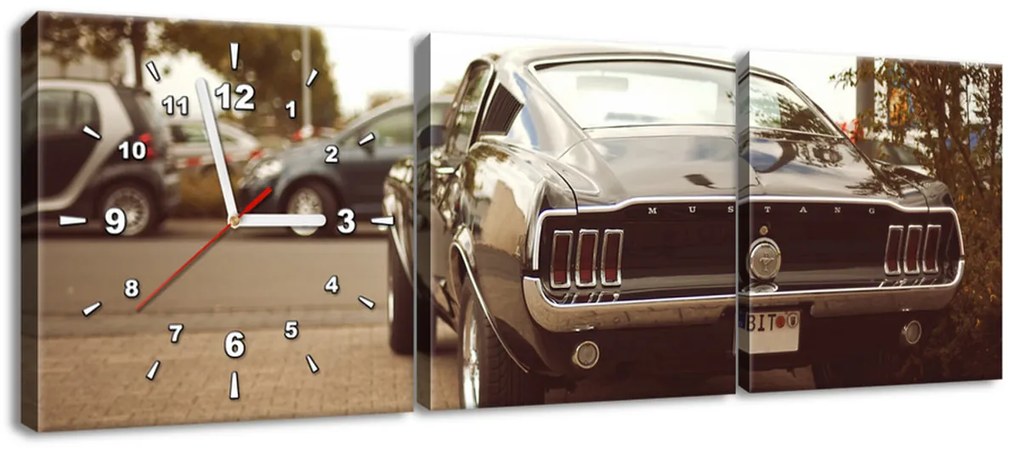 Gario Obraz s hodinami Ford Mustang, 55laney69 - 3 dielny Rozmery: 90 x 70 cm