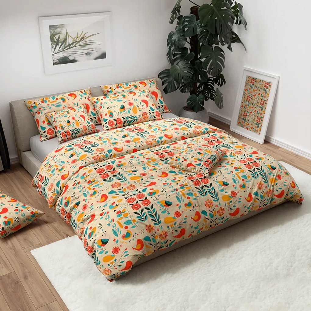 Krepové obliečky RETRO BIRD farebné Rozmer obliečky: 70 x 90 cm | 140 x 200 cm