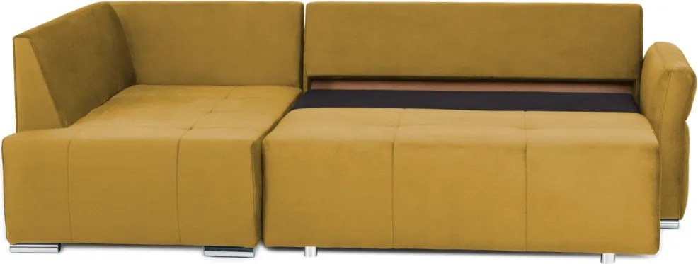 Rohová sedačka na trvalé spanie Island, horčicová žltá látka, ľavý roh
