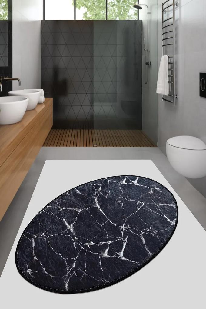 Oválny koberec Black Marble 60x90 cm čierny