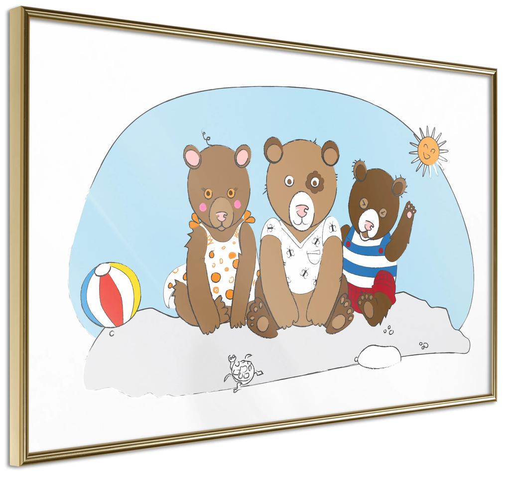 Artgeist Plagát - Teddy Bears on the Beach [Poster] Veľkosť: 30x20, Verzia: Zlatý rám s passe-partout