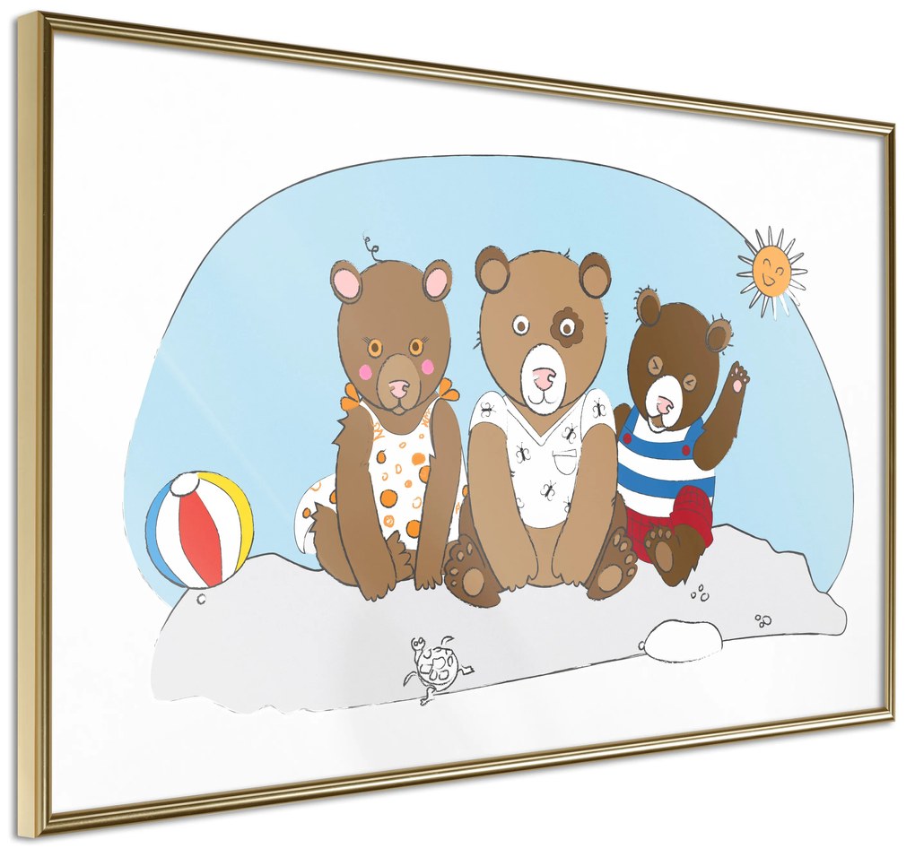 Artgeist Plagát - Teddy Bears on the Beach [Poster] Veľkosť: 45x30, Verzia: Zlatý rám s passe-partout