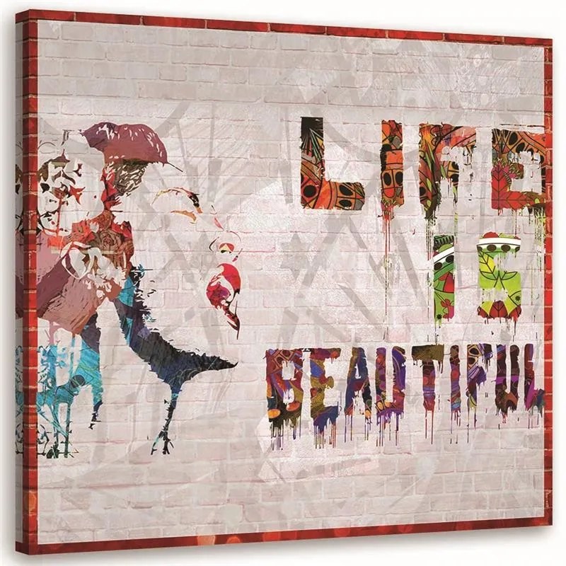 Gario Obraz na plátne Banksy mural - život je krásny Rozmery: 50 x 50 cm