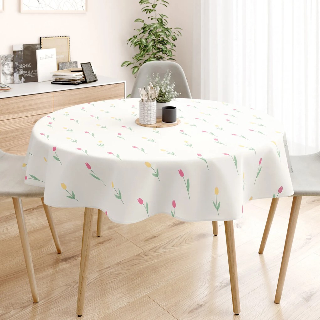 Goldea okrúhly obrus 100% bavlnené plátno - tulipány Ø 130 cm