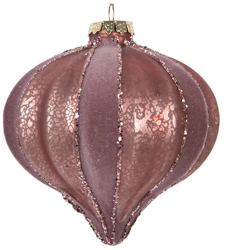 Ružová sklenená vianočná ozdoba banka s trblietkami - Ø 10*10 cm