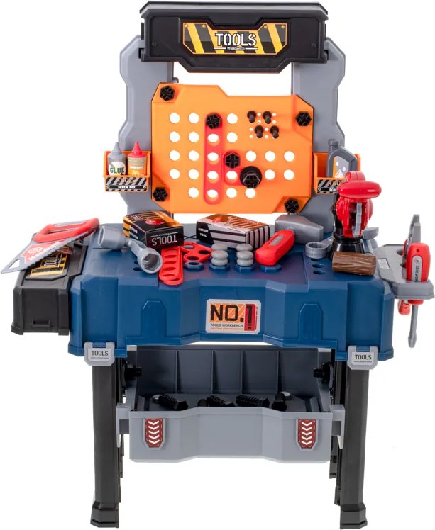 KIK Detská dielňa/stôl s náradím 65 dielov – kufrík pre malého majstra, 3+