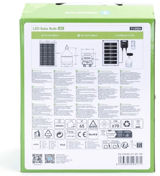 Aigostar - LED Solárny luster so senzorom LED/35W/12V 3000 mAh 6500K pr. 10 cm