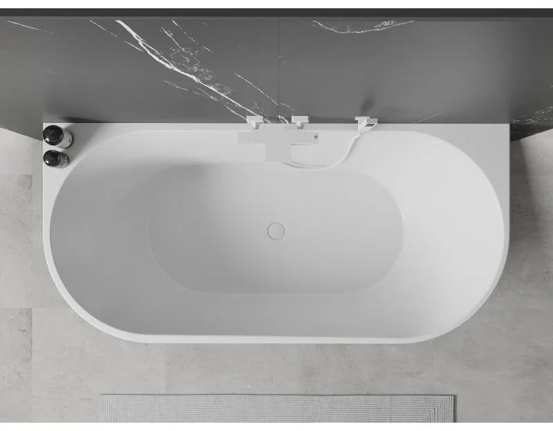 Mexen Oval, voľne stojaca nástenná vaňa 180 x 80 cm, biela-čierna, biely prepad, 52671808075-20