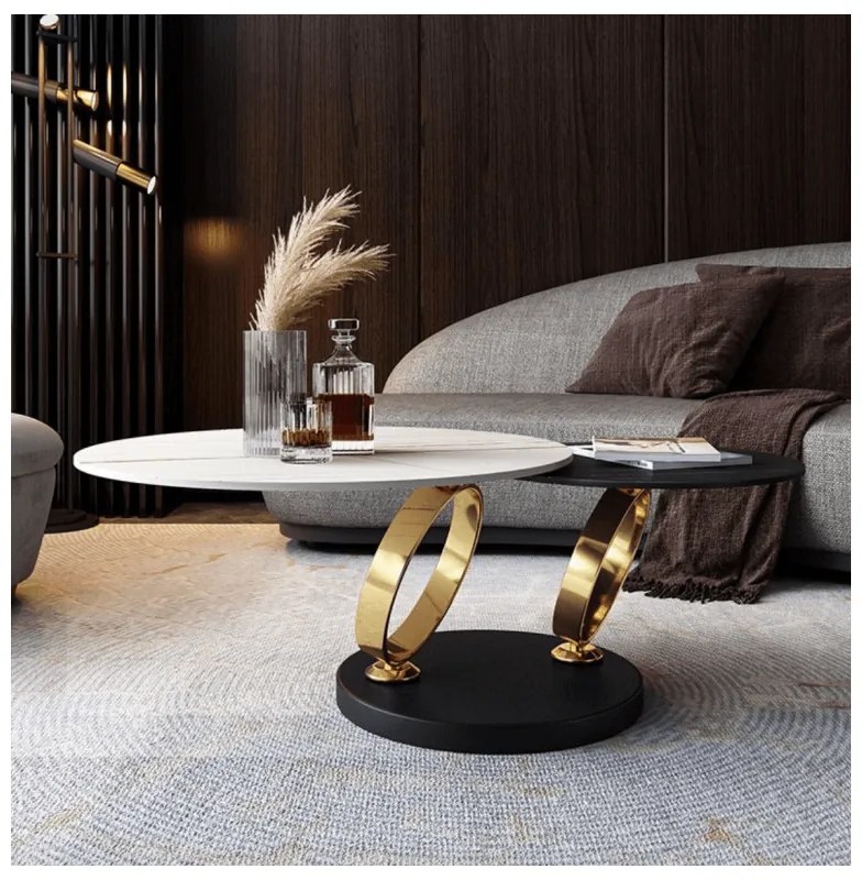 KONFERENČNÝ STOLÍK PRISCO EXCLUSIVE MRAMOR + ČIERNY SO ZLATÝM PODSTAVCOM