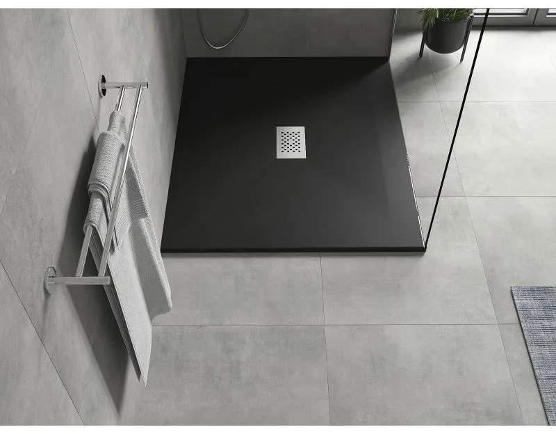 Mexen Hugo, obdĺžniková sprchová vanička SMC 120 x 100 cm, čierna, oceľová krytka, 42701012-X