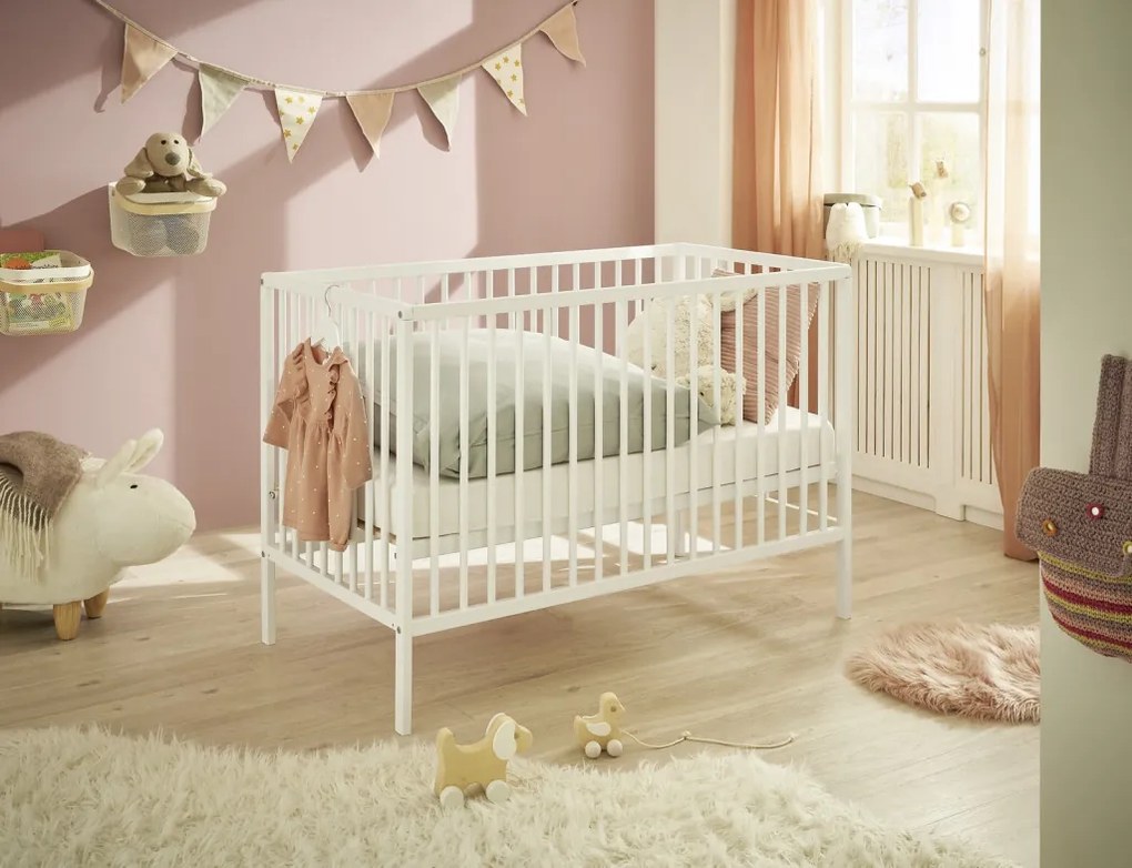Detská baby postieľka Celia 60x120 cm, biela