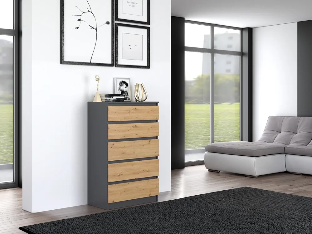 Komoda Musecalo 4 (antracit + dub artisan). Akcia -18%. Vlastná spoľahlivá doprava až k Vám domov. 1132795