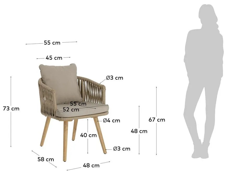 Záhradné stoličky z akáciového dreva s béžovým polstrovaním Kave Home Hemilce