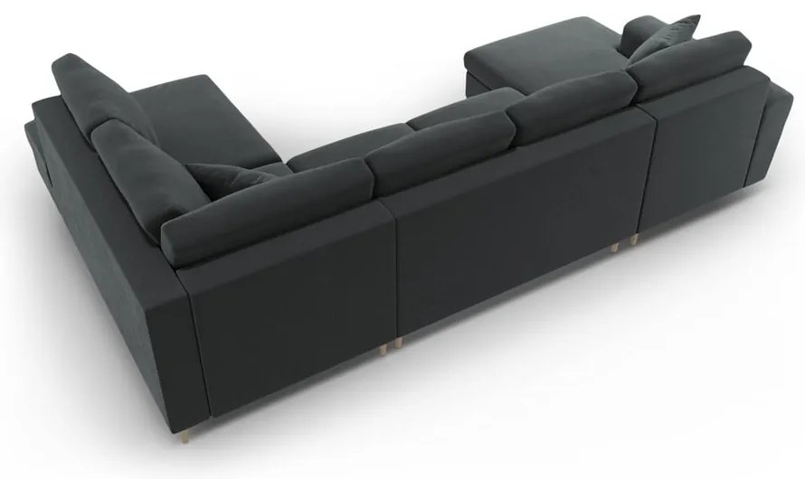 Tmavosivá zamatová rozkladacia/s úložným priestorom rohová pohovka (pravý roh/do "U") Kyoto – Cosmopolitan Design