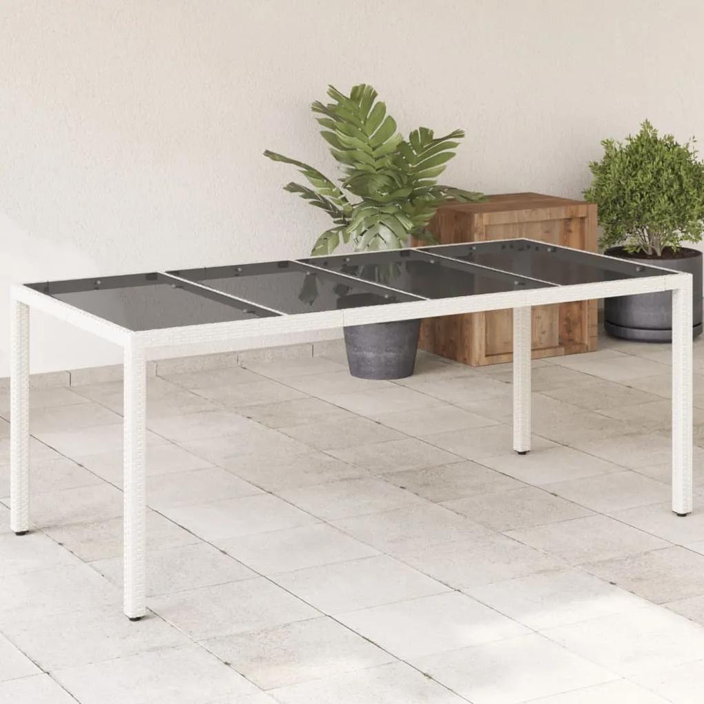 Záhradný stôl so sklenenou doskou biely 190x90x75 cm polyratan 368129
