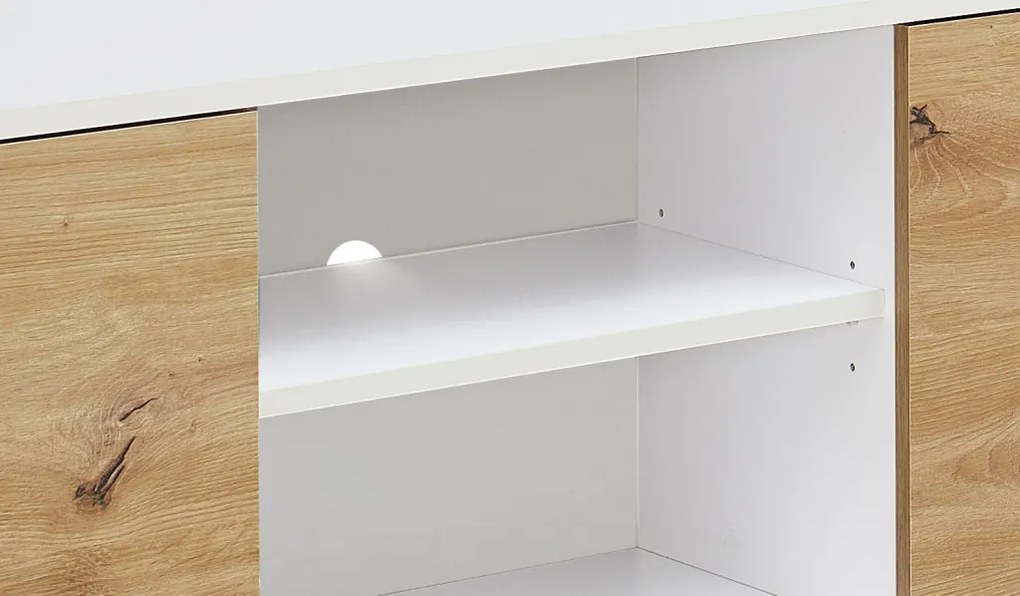 Obývacia stena Heathrow, biela/dub artisan, s osvetlením