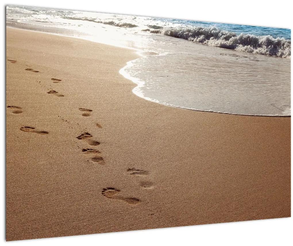 Obraz - stopy v piesku a more (90x60 cm)