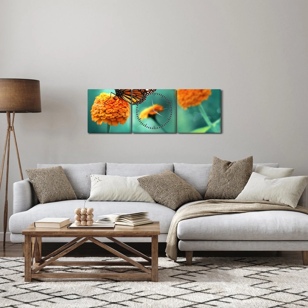 Obraz motýľa (s hodinami) (90x30 cm)