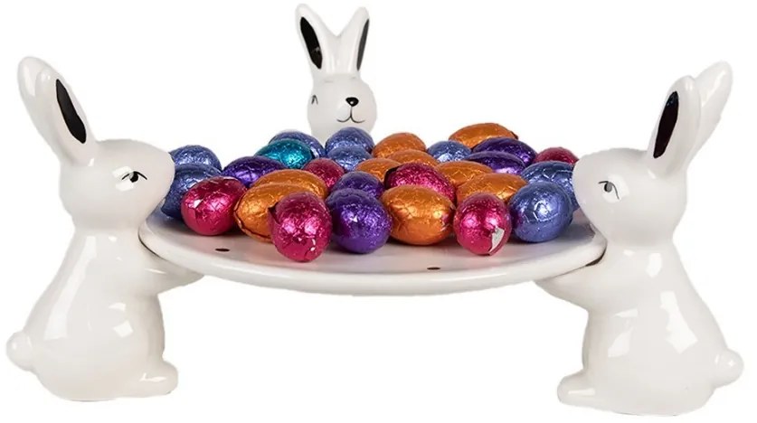Čiernobiela keramická miska s zajačikmi Black&White Bunny - 24*23*12 cm