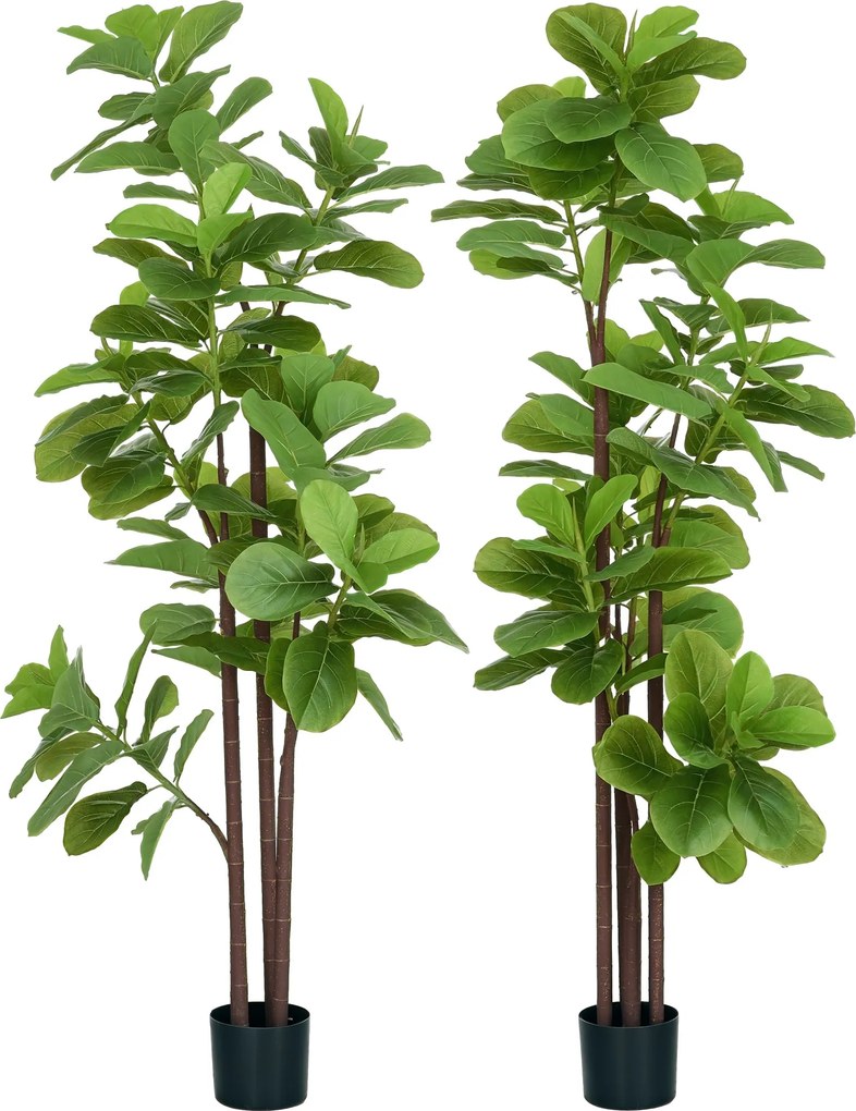 HOMCOM Sada 2 umelých rastlín Fiddle Leaf Fig Ficus Lyrata 180 cm vysoké s kvetináčom, veľký umelý strom na dekoráciu | Aosom