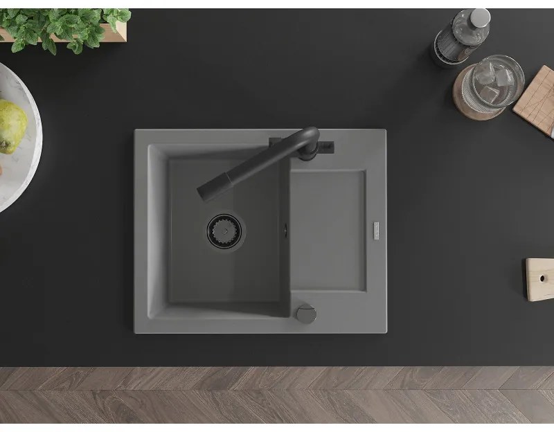 Mexen Enzo, granitový drez 576x465x174 mm, 1-komorový, čierna matná batéria Duero, šedá, 6506-71-671600-70-B