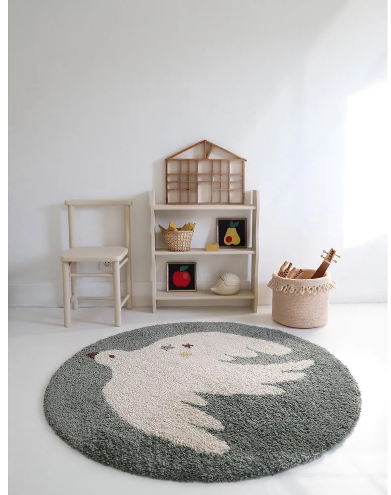 Svetlozelený detský koberec ø120 cm Bohemian Bird Aqua – Nattiot