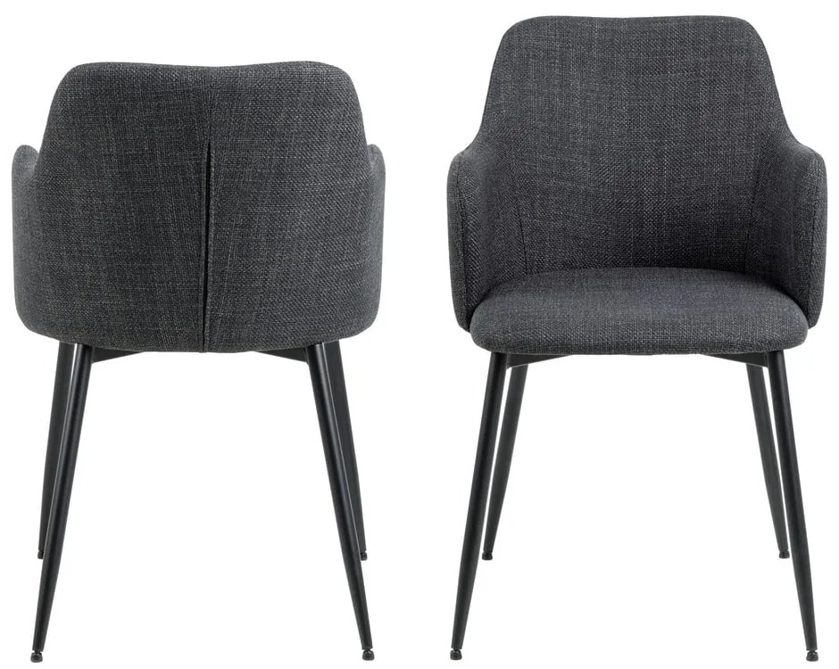 Antracitové čalúnené jedálenské kreslá v súprave 2 ks Ilsa – Actona